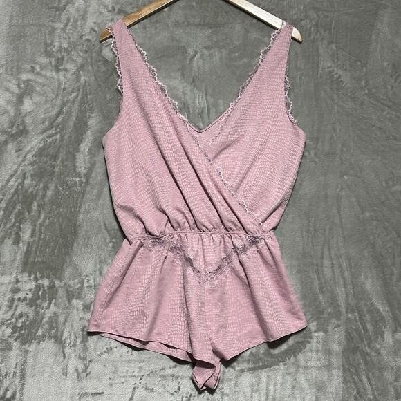 Victoria's Secret Other - Victorias Secret‎ Sleep Romper Womens Size M Pink Lace Flutter Romantic Feminine